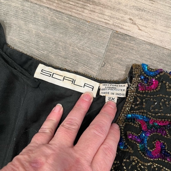 Scala Women Beaded sequin Black & rainbow Cardigan Jacket Blouse Sz 2x - Picture 7 of 8